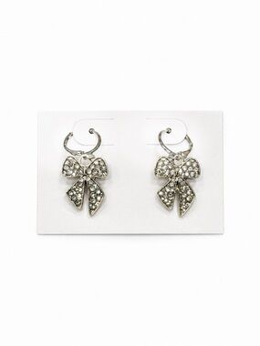 New Silver Bow Allover Rhinestone Coquette Girl 1” Lightweight Hoop Earrings Sm